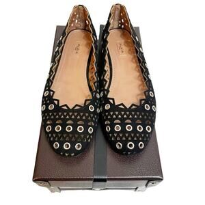 NWB Alaia laser cut eyelet ballet flats Sz 39.5 black silver